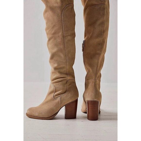 NEW FREE PEOPLE SZ 7 LOGAN OVER THE KNEE TALL BOOTS FAWN - Picture 3 of 3
